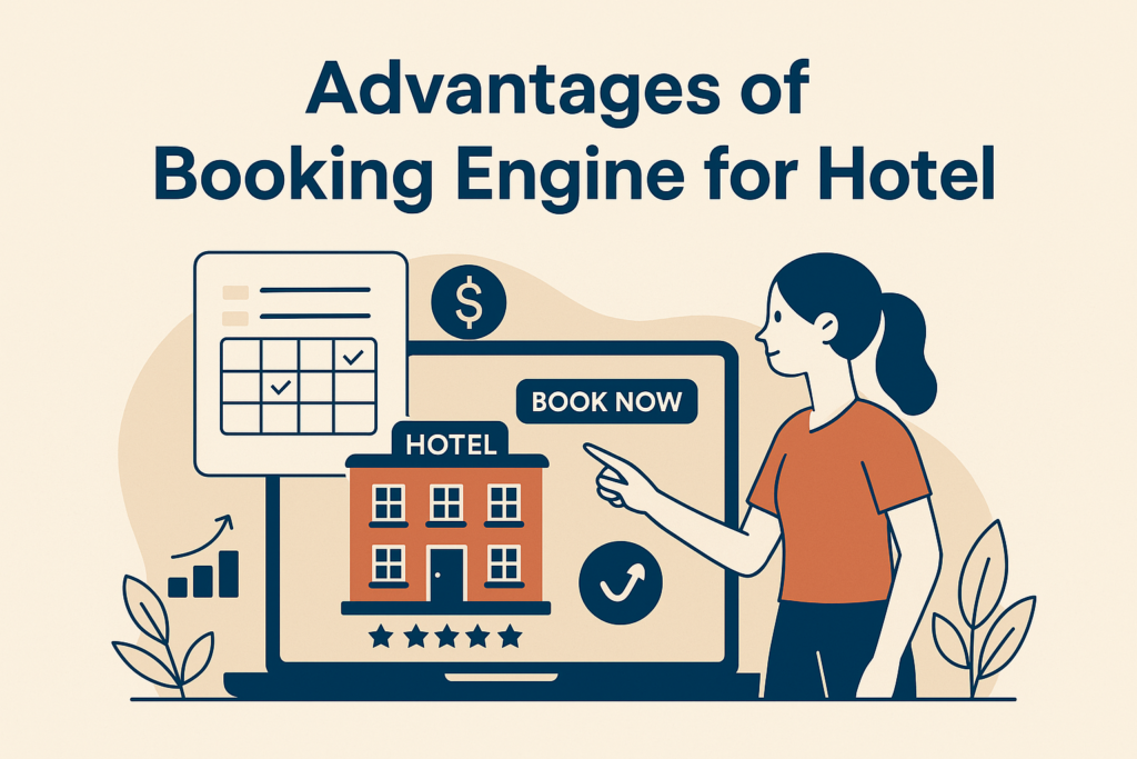 A flat-design digital illustration showcasing the advantages of a hotel booking engine. The image features a hotel website interface with a booking form, calendar, and secure payment icons. Additional elements include a mobile-friendly interface, direct booking benefits, and real-time availability indicators, emphasizing seamless hotel reservations
Jniksus Hospitality.
www.jniksushospitality.com
